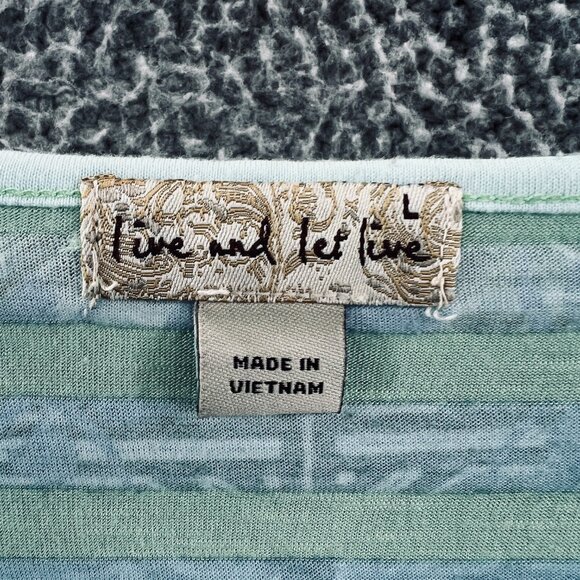 Live Let One World Women Tunic Top Large‎ Green Black Embellish 3/4 Sleeve Shirt - Picture 4 of 10